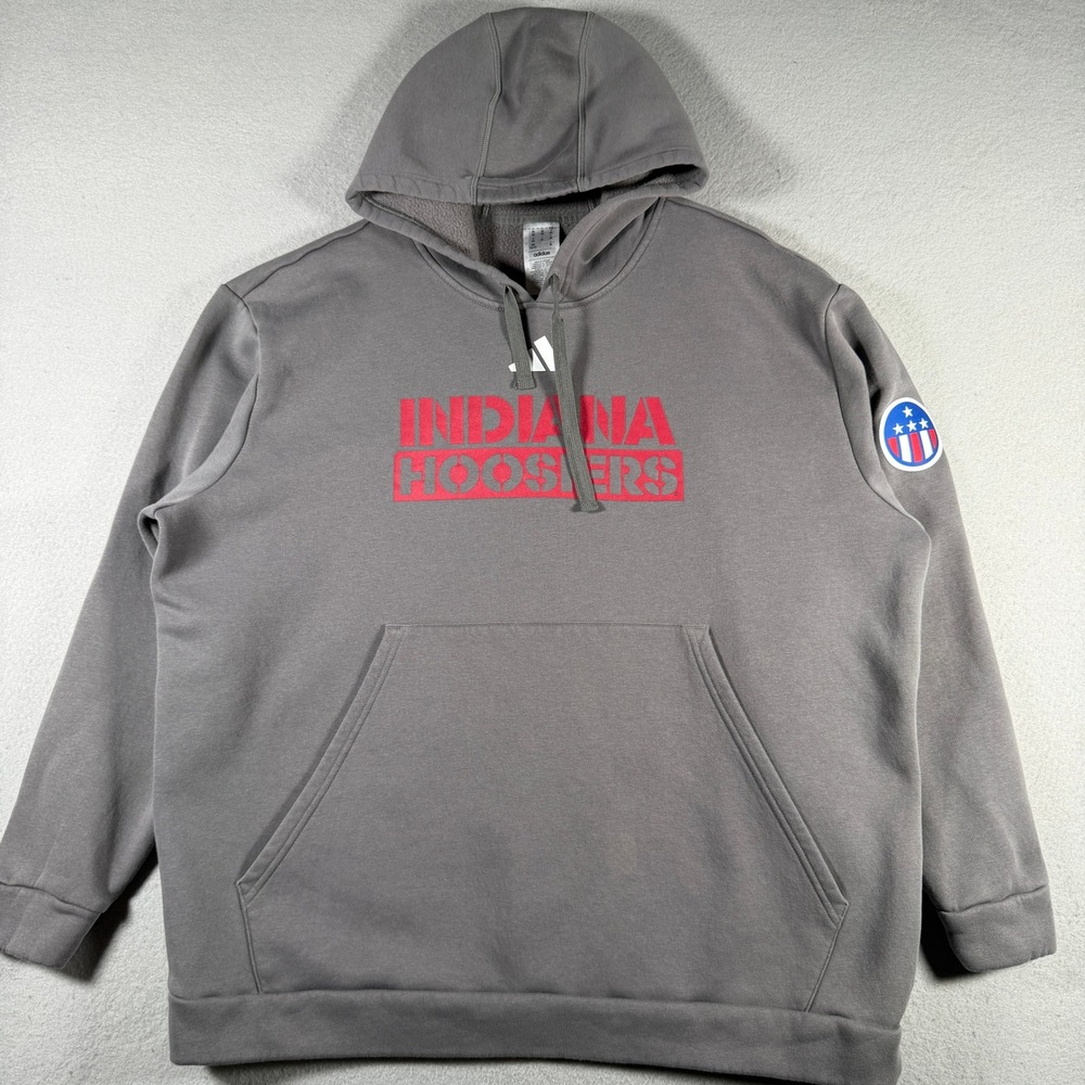Adidas Indiana Hoosiers Men 2XL Gray Pullover Hoodie Sweatshirt HZ7424 NCAA
